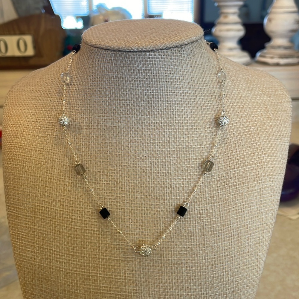 Loft, high-shine illusion necklace, Silver-tone finish.